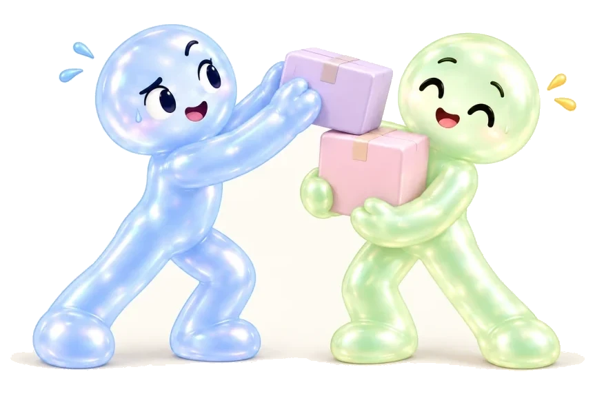 Two characters represent the two ends of the question.