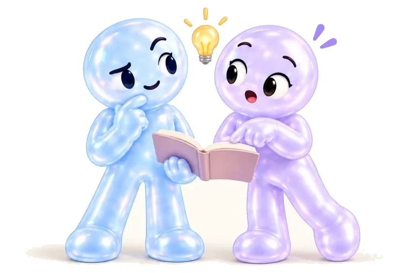 Two characters represent the two ends of the question.
