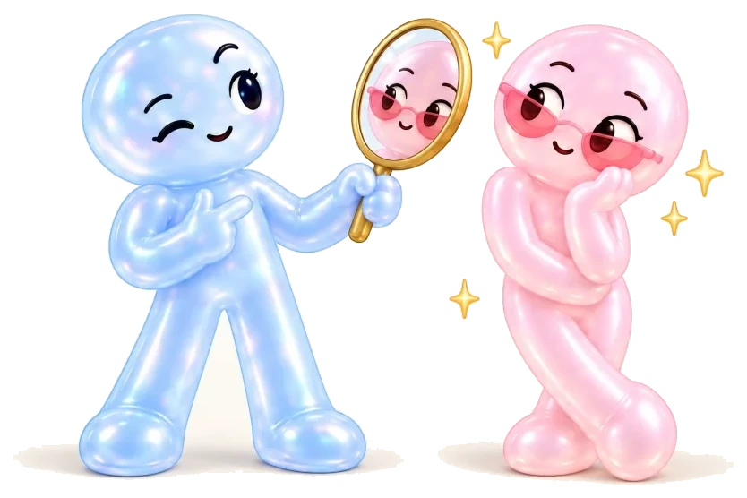 Two characters represent the two ends of the question.